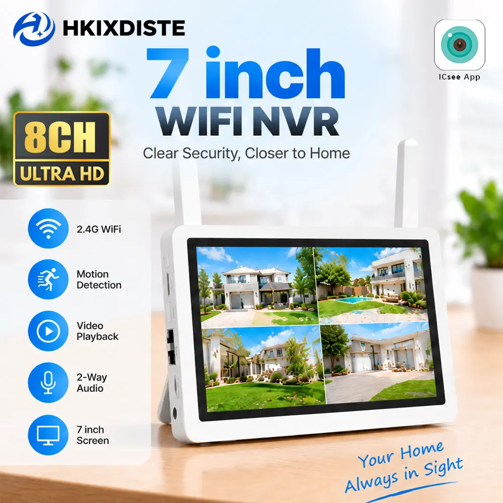 Home Security Cameras Wireless - 7 Inch 8CH 5MP WiFi NVR